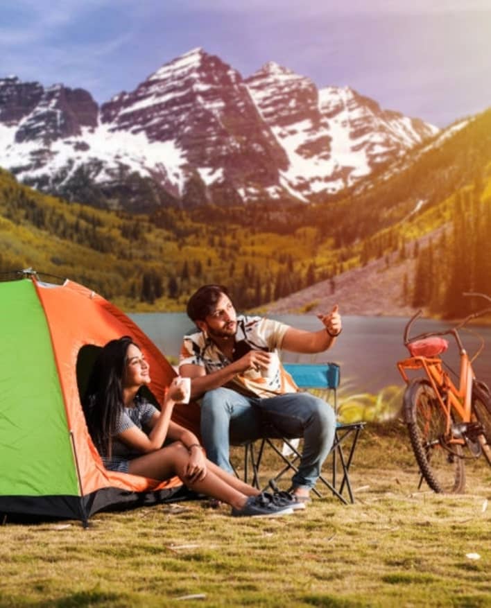 couple camping at the mountains