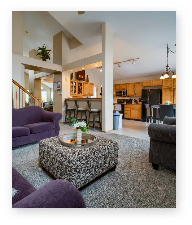 living room connected to the kitchen