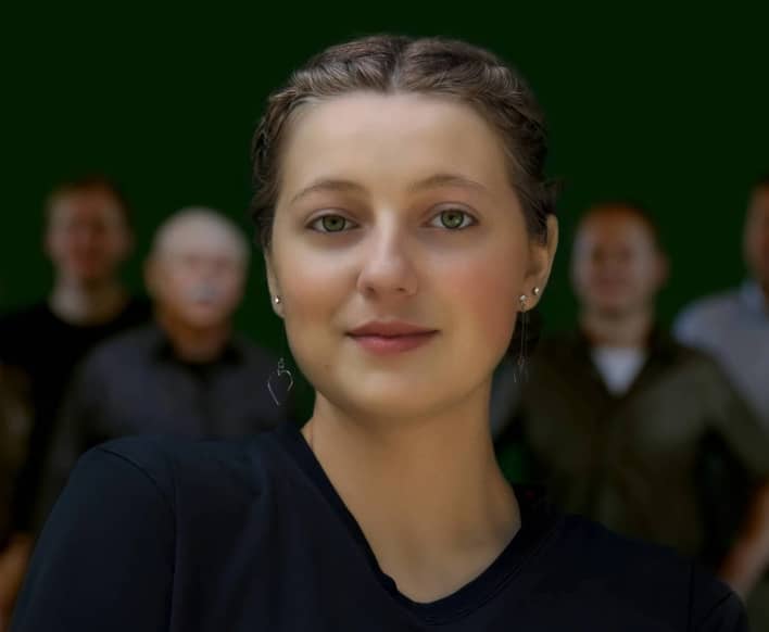 successful woman teamwork office group girl in front of colleagues professional staff